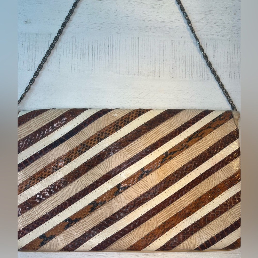Oleg Cassini Vintage Snake Skin Patchwork Clutch - Picture 8 of 13